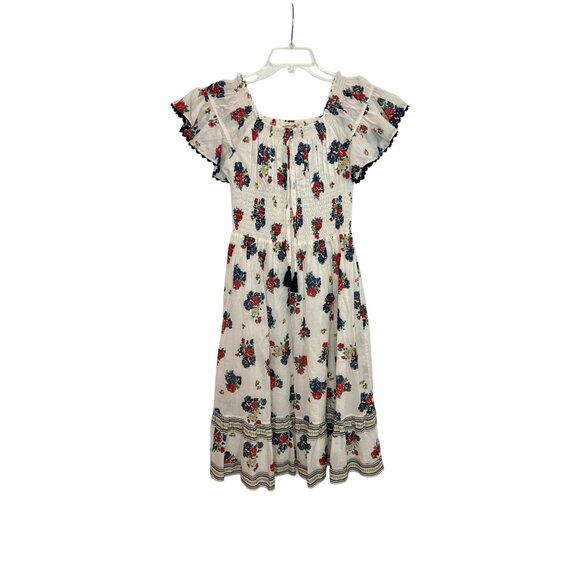 Tory Burch Ivory Tea Rose Floral Smocked Off Shoulder Midi Dress - Size S - Picture 2 of 10